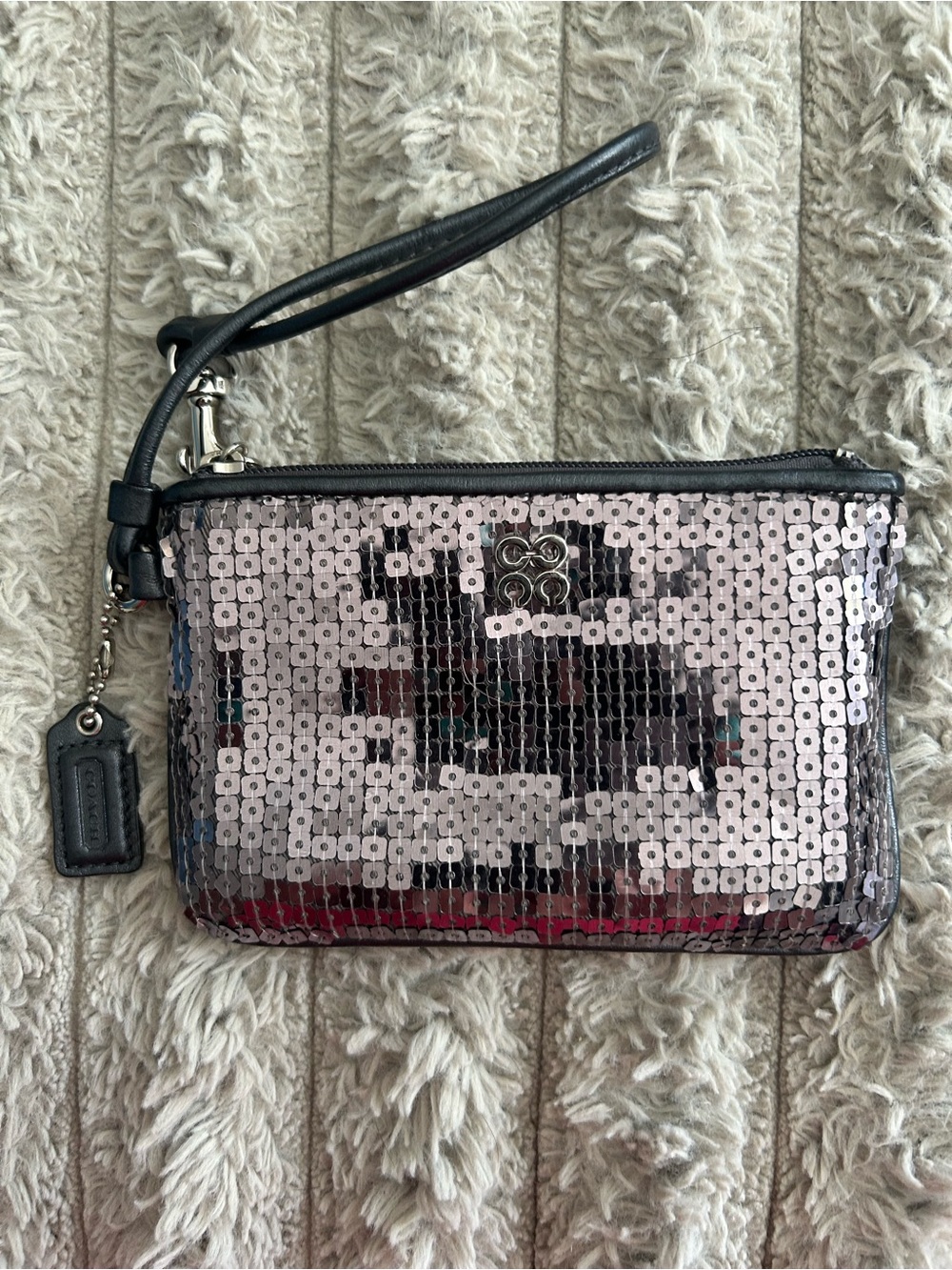 Coach Sequin Wristlet in Silver and Black